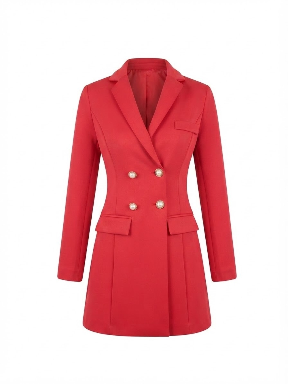 Tailored Red Double-Breasted Blazer Coat with Gold Buttons